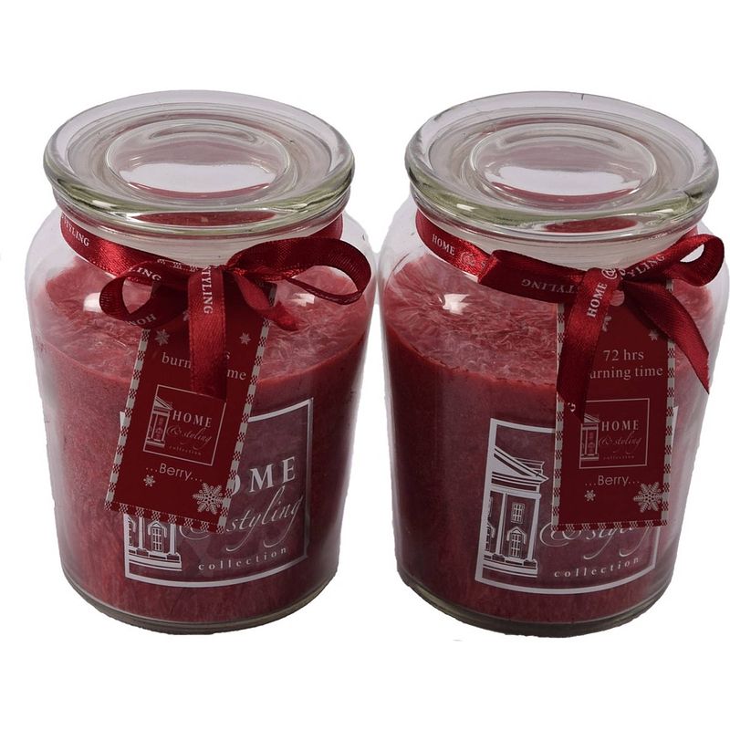 Foto van Set van 2 heerlijke zoete geurkaars in glas xl wax berry rood 10x15 cm 72 branduren