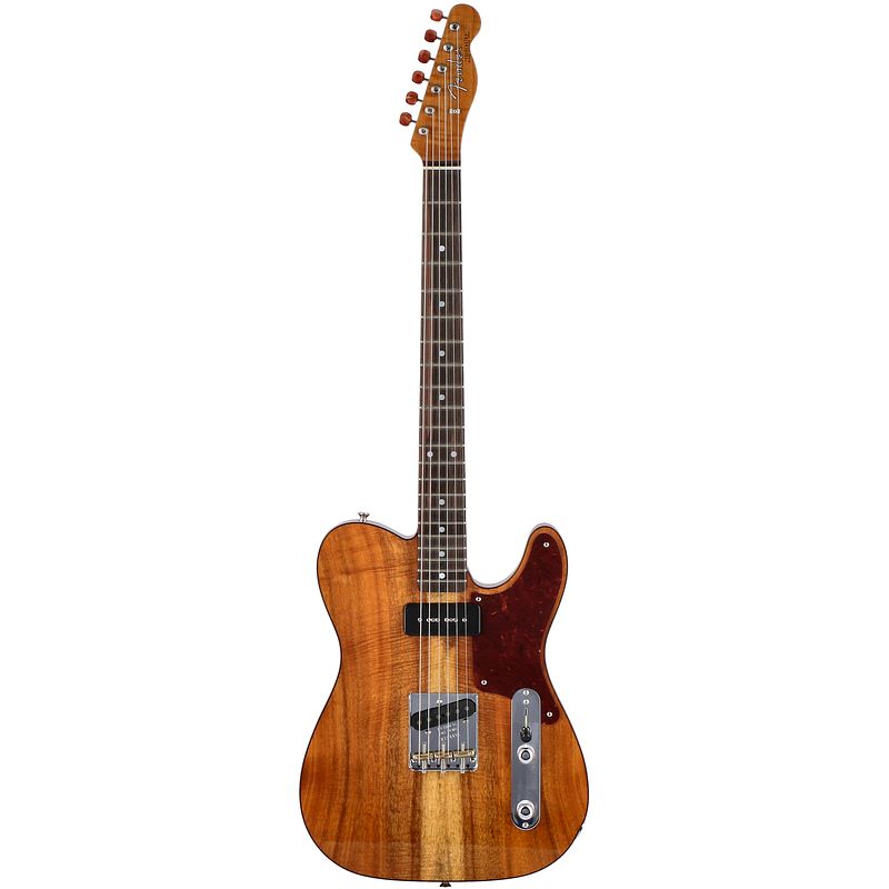 Foto van Fender custom shop artisan p90 koa telecaster eb aged natural met deluxe koffer en certificaat van echtheid