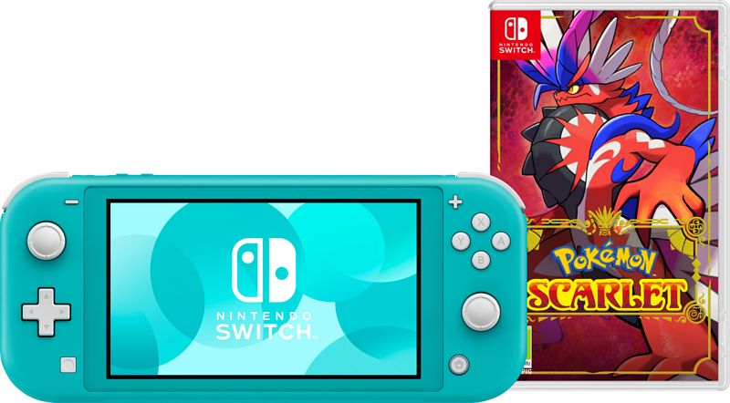 Foto van Nintendo switch lite turquoise + pokémon scarlet