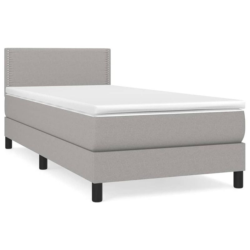 Foto van The living store boxspringbed - bed - 203 x 90 x 78/88 cm - lichtgrijs - stof (100% polyester)