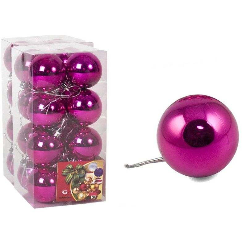 Foto van Kerstballen - 32x stuks -fuchsia roze - glansa - 5 cm - kunststof - kerstbal