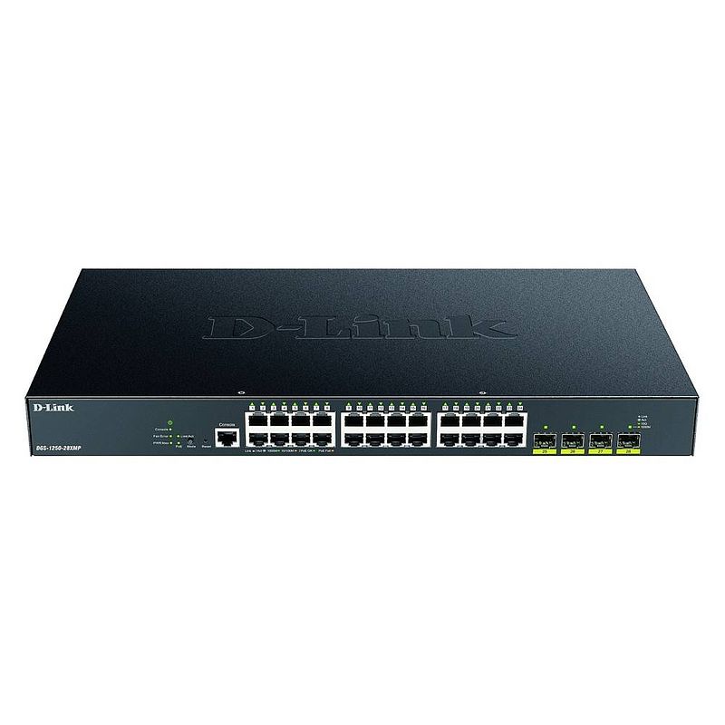 Foto van D-link dgs-1250-28xmp/e netwerk switch rj45/sfp+ 24 + 4 poorten 128 gbit/s poe-functie