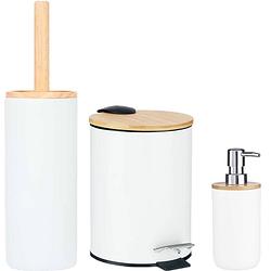 Foto van Berilo badkamer accesoires set malaga - toiletborstel/pedaalemmer/zeeppomje - wit - badkameraccessoireset