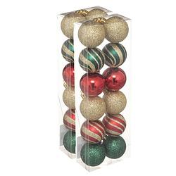 Foto van 24x stuks kerstballen mix goud/rood/groen glans/mat/glitter kunststof 4 cm - kerstbal