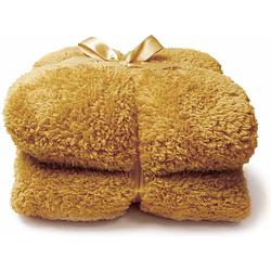 Foto van Droomtextiel teddy plaid honey 150 x 200 cm - teddy deken - super zacht - warm en donzig - bank plaid
