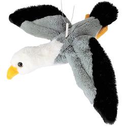 Foto van Inware pluche zeemeeuw knuffeldier - grijs/wit/zwart - vliegend - 25 cm - vogel knuffels