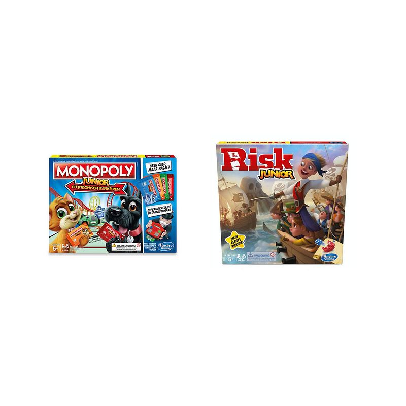 Foto van Spellenset - bordspel - 2 stuks - monopoly junior elektronisch bankieren & risk junior