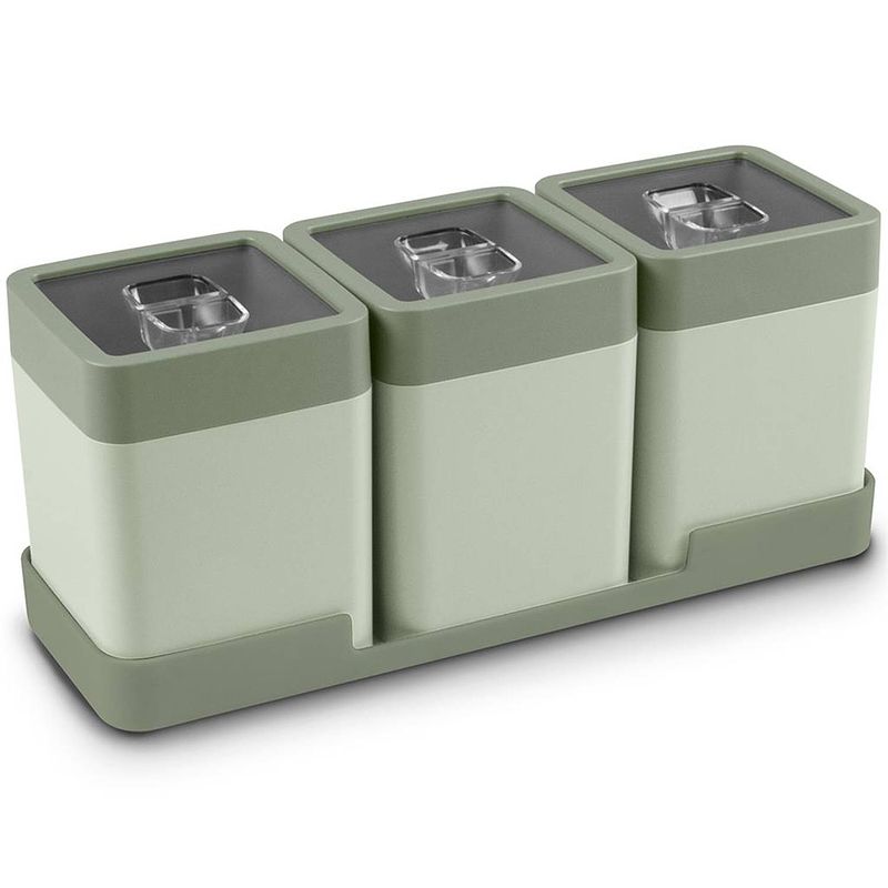 Foto van Sunware - sigma home voorraadbussen set 0,6l met tray groen donkergroen - 27,5 x 9,5 x 12 cm