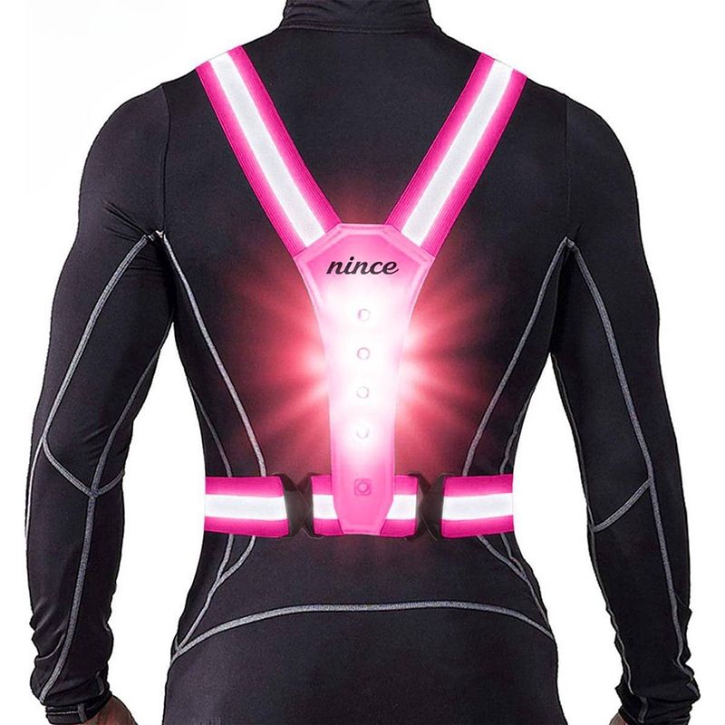 Foto van Nince hardloop verlichting van hoge kwaliteit usb oplaadbaar - hardloopverlichting roze - reflecterend vest