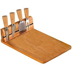 Foto van Fsc® houten bamboe kaasplank + 4 messen magnetische eenvoudig je