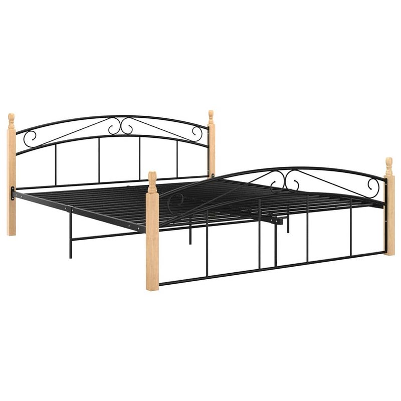 Foto van The living store metalen bedframe - trendy - bed - 210 x 167 x 90 cm - zwart/lichthout - montage vereist