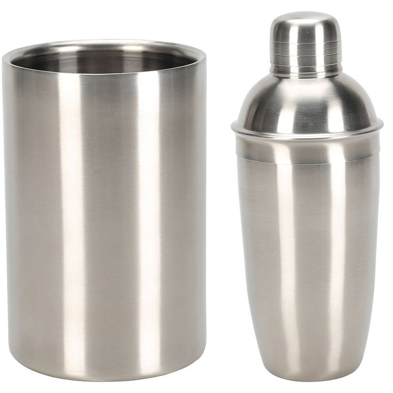 Foto van Excellent houseware cocktailshaker met wijnkoeler/flessenkoeler - 500 ml - rvs - cocktailset - cocktailshakers