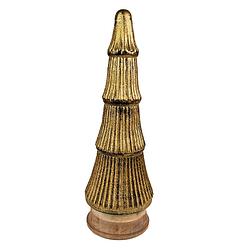 Foto van Clayre & eef kerstdecoratie kerstboom 44 cm goudkleurig hout glas decoratief figuur decoratieve accessoires