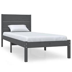 Foto van The living store houten bedframe - klassiek - bed - 90 x 190 cm - ken- massief grenenhout - kleur- grijs