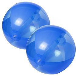 Foto van 2x stuks opblaasbare strandballen plastic blauw 28 cm - strandballen