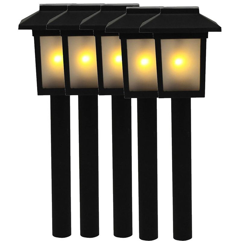 Foto van 5x tuinlamp fakkel / tuinverlichting met vlam effect 34,5 cm - prikspotjes