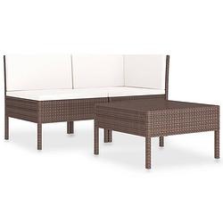 Foto van Vidaxl 3-delige loungeset met kussens poly rattan bruin