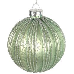 Foto van Tom kerstbal oliva 12 cm glas groen/zilver