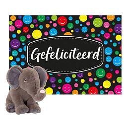 Foto van Keel toys - cadeaukaart gefeliciteerd met knuffeldier olifant 18 cm - knuffeldier