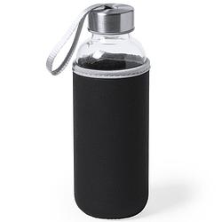 Foto van Glazen waterfles/drinkfles met zwarte softshell bescherm hoes 420 ml - drinkflessen