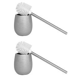 Foto van 2x stuks wc/toiletborstels in houder zilver polystone 40 cm - toiletborstels