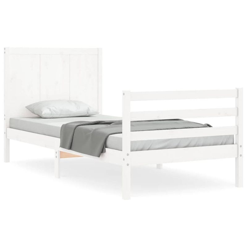 Foto van The living store bedframe massief grenenhout - wit - 205.5 x 95.5 x 100 cm - multiplex lattenbodem