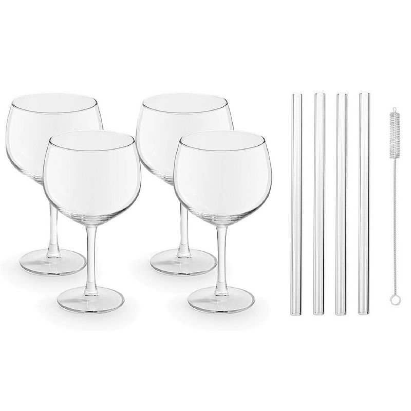 Foto van 4x gin tonic glazen / cocktailglazen transparant 650 ml met glazen rietjes - cocktailglazen