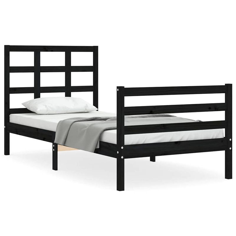 Foto van The living store bedframe grenenhout - zwart - 205.5x95.5x100 cm - multiplex lattenbodem