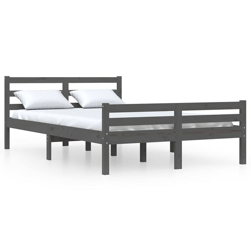 Foto van The living store bedframe massief hout grijs 135x190 cm 4ft6 double - bed