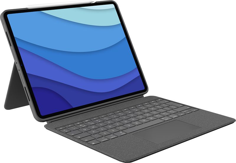 Foto van Logitech combo touch ipad pro 12.9 inch (2021/2020) toetsenbord hoes qwerty grijs