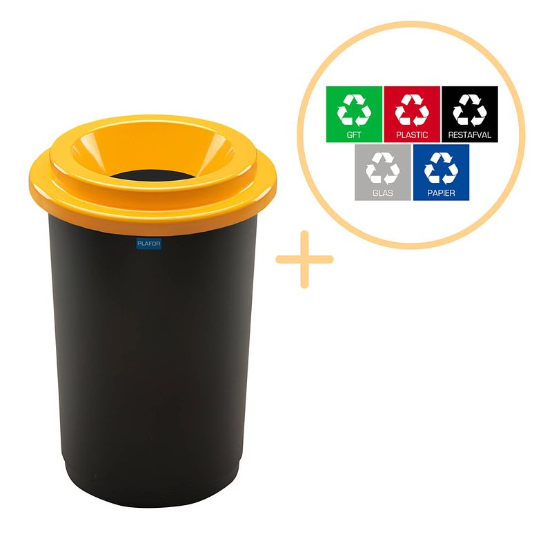 Foto van Plafor eco prullenbak 50l - recycling - geel