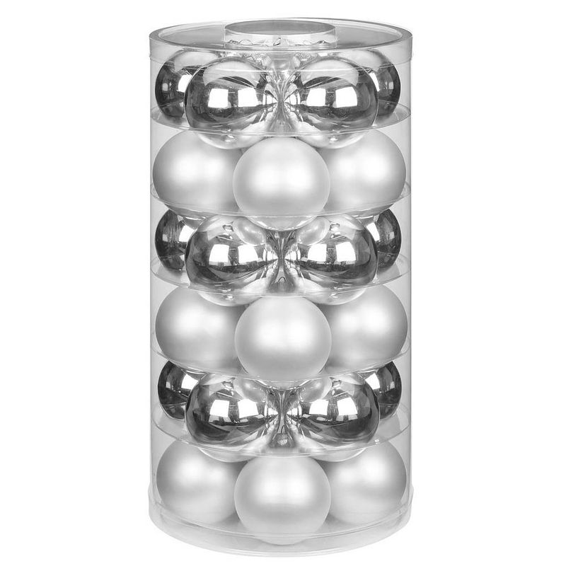 Foto van 30x stuks glazen kerstballen zilver 6 cm glans en mat - kerstbal