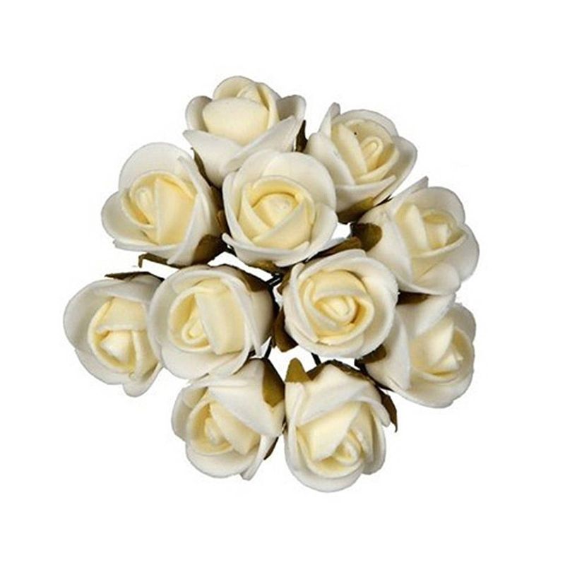 Foto van Ideas4seasons decoratie roosjes foam - bosje van 12 - creme wit - dia 2 cm - hobbydecoratieobject