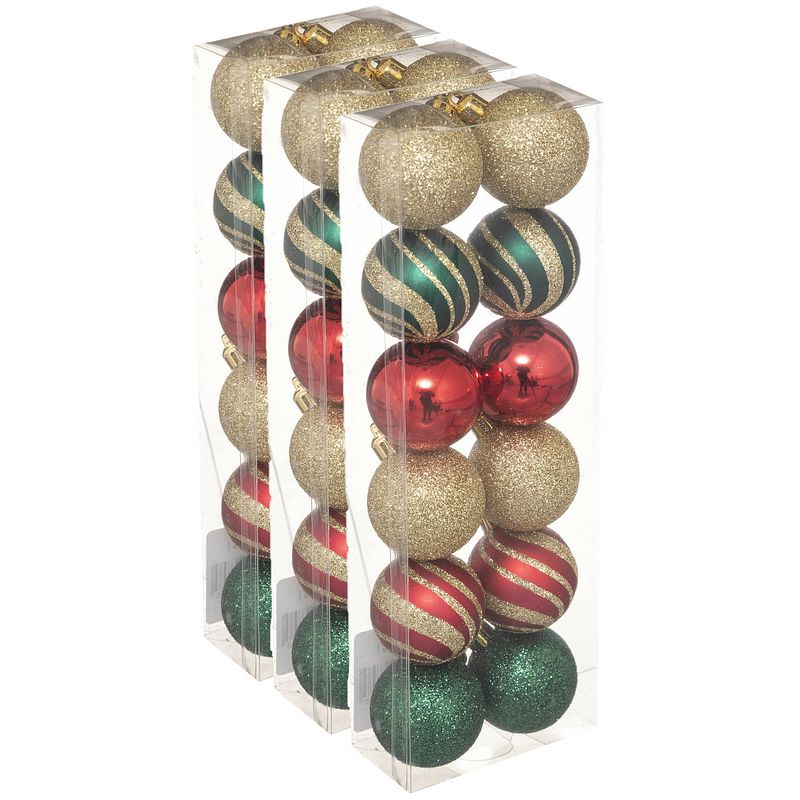 Foto van 36x stuks kerstballen mix goud/rood/groen glans/mat/glitter kunststof 4 cm - kerstbal