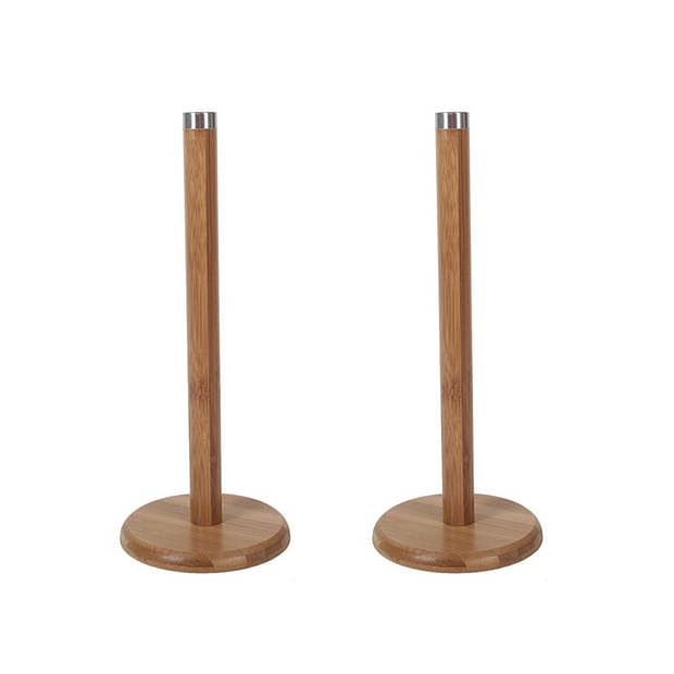 Foto van 2x stuks keukenrollen houder bamboe hout 32 cm - keukenrolhouders