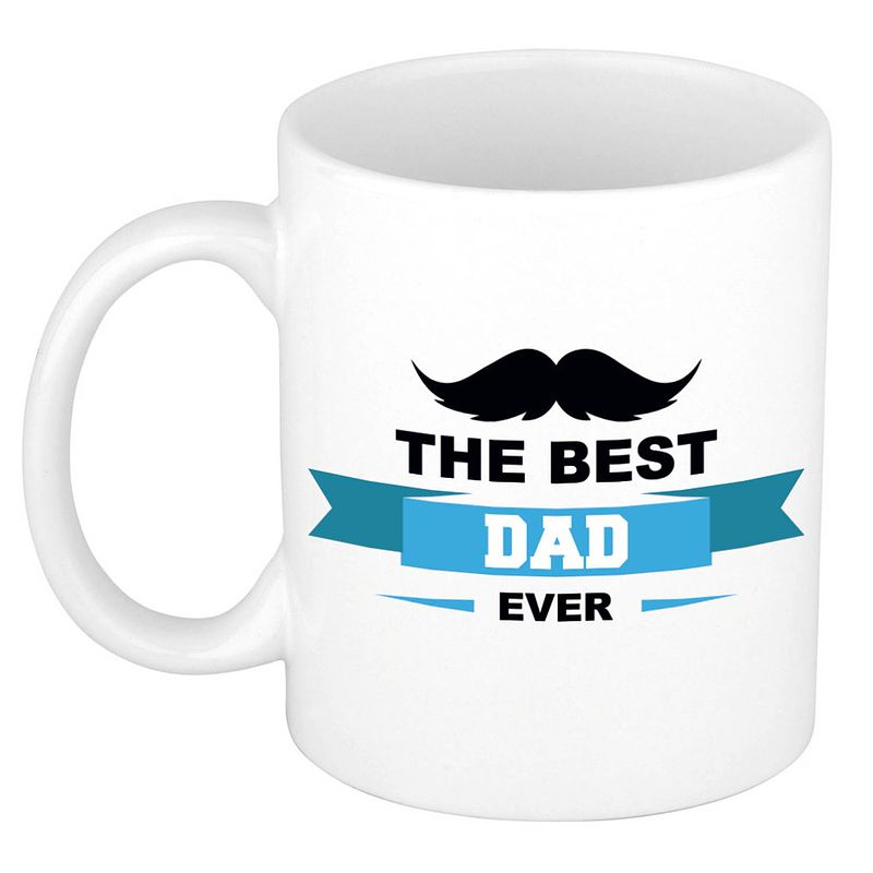 Foto van The best dad ever kado mok / beker wit met wimpel en snor - vaderdag / verjaardag - feest mokken