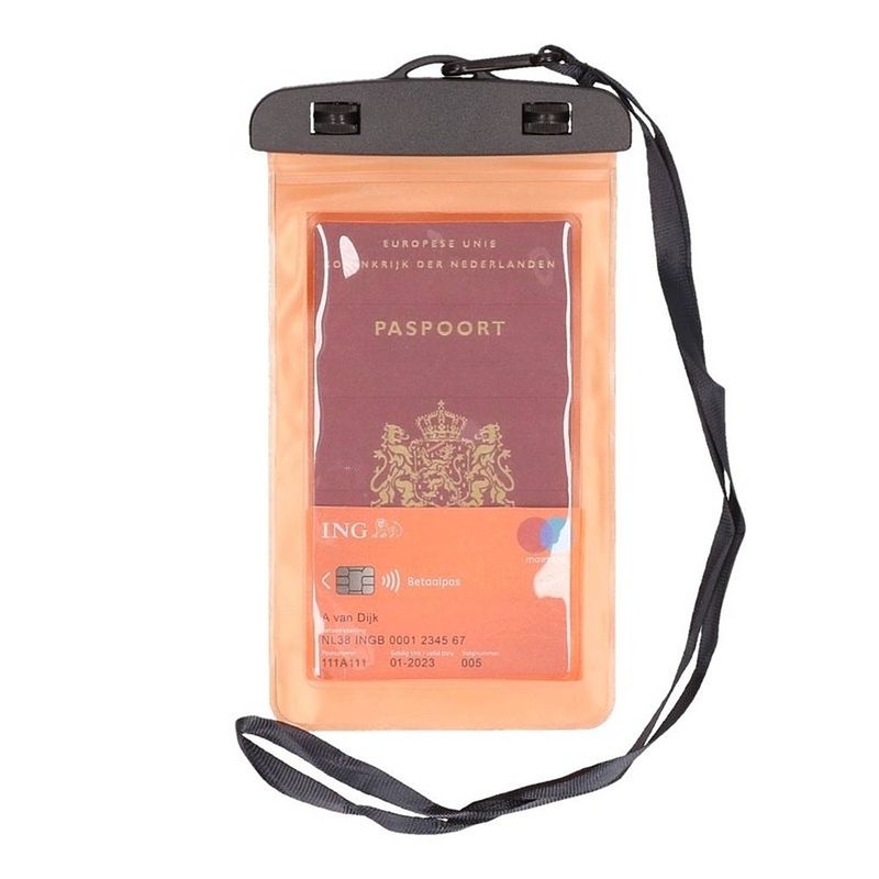 Foto van 2x waterdicht documententasje/ waardvolle spullen hoesje oranje - paspoorthoesjes