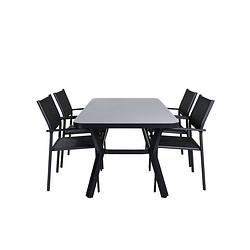 Foto van Virya tuinmeubelset tafel 90x160cm en 4 stoel santorini zwart, grijs.