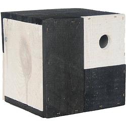 Foto van Vogelhuisje/nestkastje kubus zwart/wit 18 x 18 x 18 cm - tuindecoratie vogelhuisjes