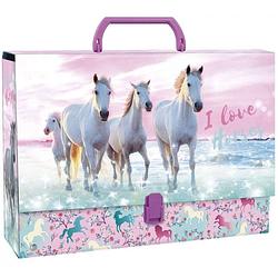Foto van I love horses opbergkoffer meisjes 33 x 24 cm karton roze/blauw