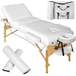 Foto van Tectake® - 3 zones massagetafel somwang 7,5cm matras en houten frame, incl. rolkussens- wit - 404942