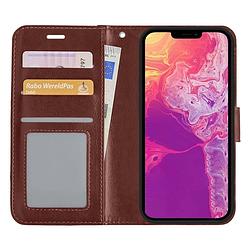 Foto van Basey iphone 13 pro max hoesje bookcase kunstleer - iphone 13 pro max hoes flip case book cover - bruin