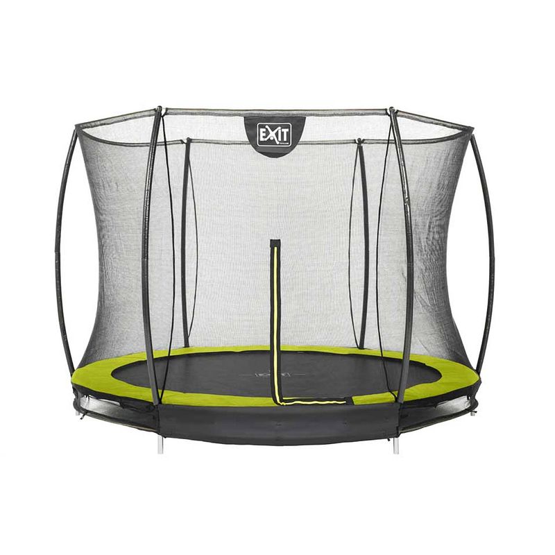 Foto van Exit silhouette verlaagde trampoline met veiligheidsnet rond - 305 cm - lime