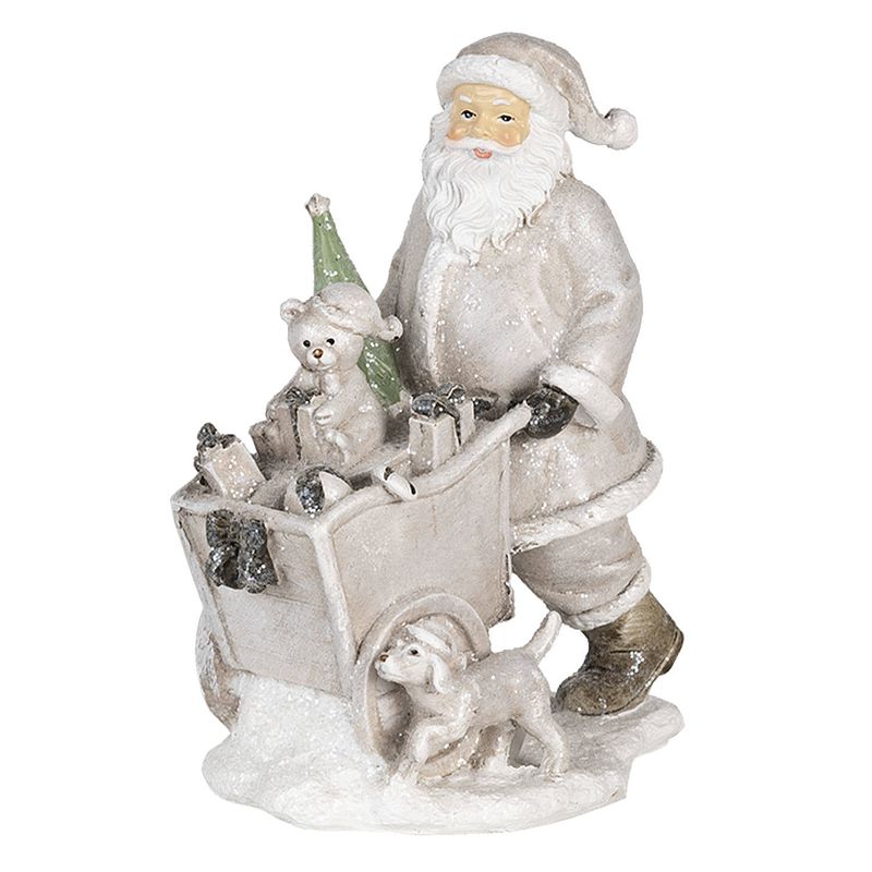 Foto van Clayre & eef kerstdecoratie beeld kerstman 12*8*15 cm zilverkleurig kunststof decoratief figuur decoratieve accessoires