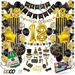 Foto van Fissaly® 18 jaar zwart & goud verjaardag decoratie versiering - helium, latex & papieren confetti ballonnen