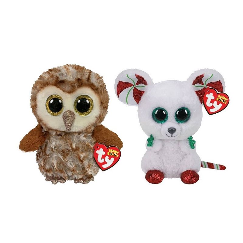 Foto van Ty - knuffel - beanie boo's - percy owl & christmas mouse