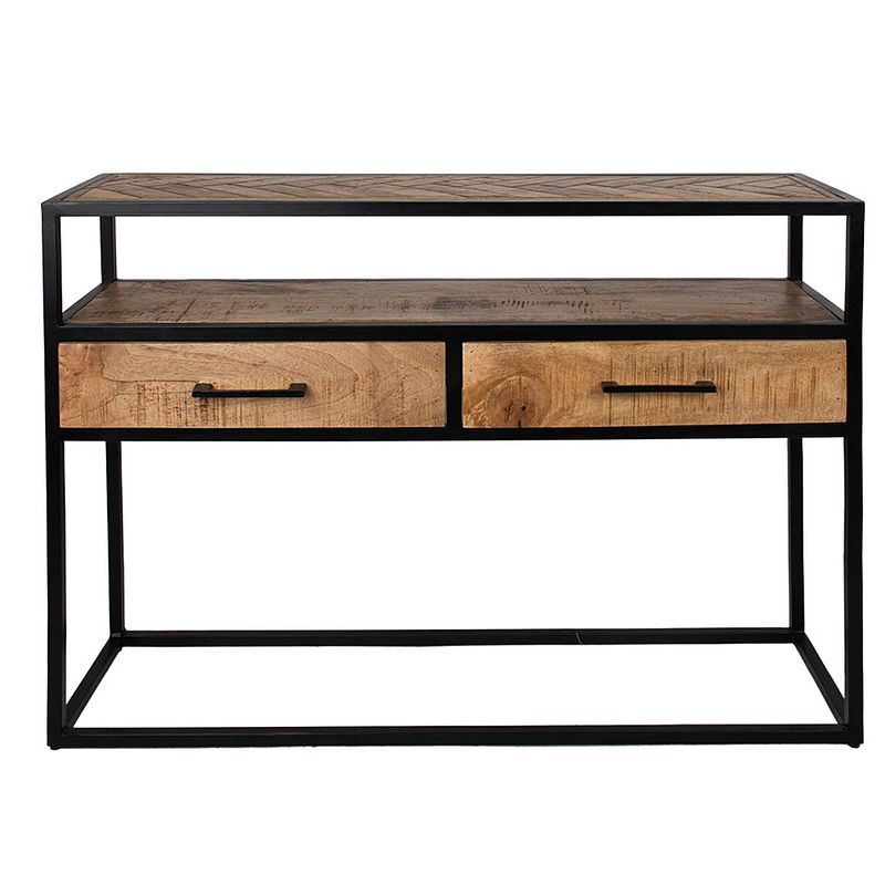 Foto van Clayre & eef sidetable 110x30x78 cm bruin zwart hout ijzer wandtafel haltafel console tafel bruin wandtafel haltafel