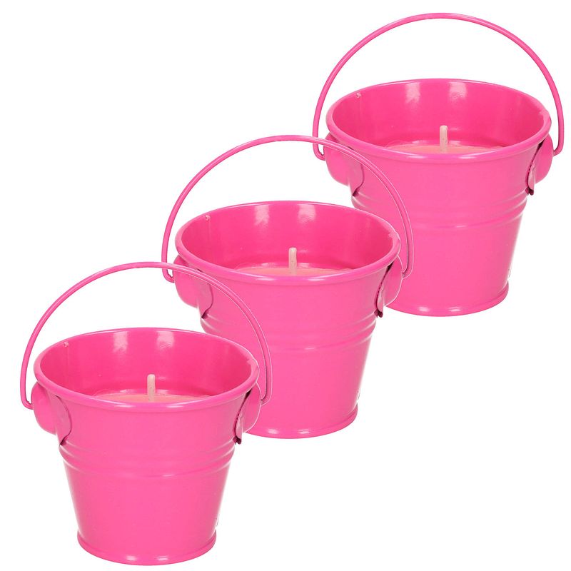 Foto van Set van 3x stuks anti muggen citronella kaars in roze zinken potje - geurkaarsen