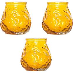 Foto van 6x gele tafelkaarsen in glazen houders 7 cm brandduur 17 uur - waxinelichtjes