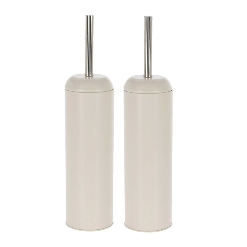 Foto van 2x stuks excellent houseware - toiletborstel met houder - rond creme - toiletborstels